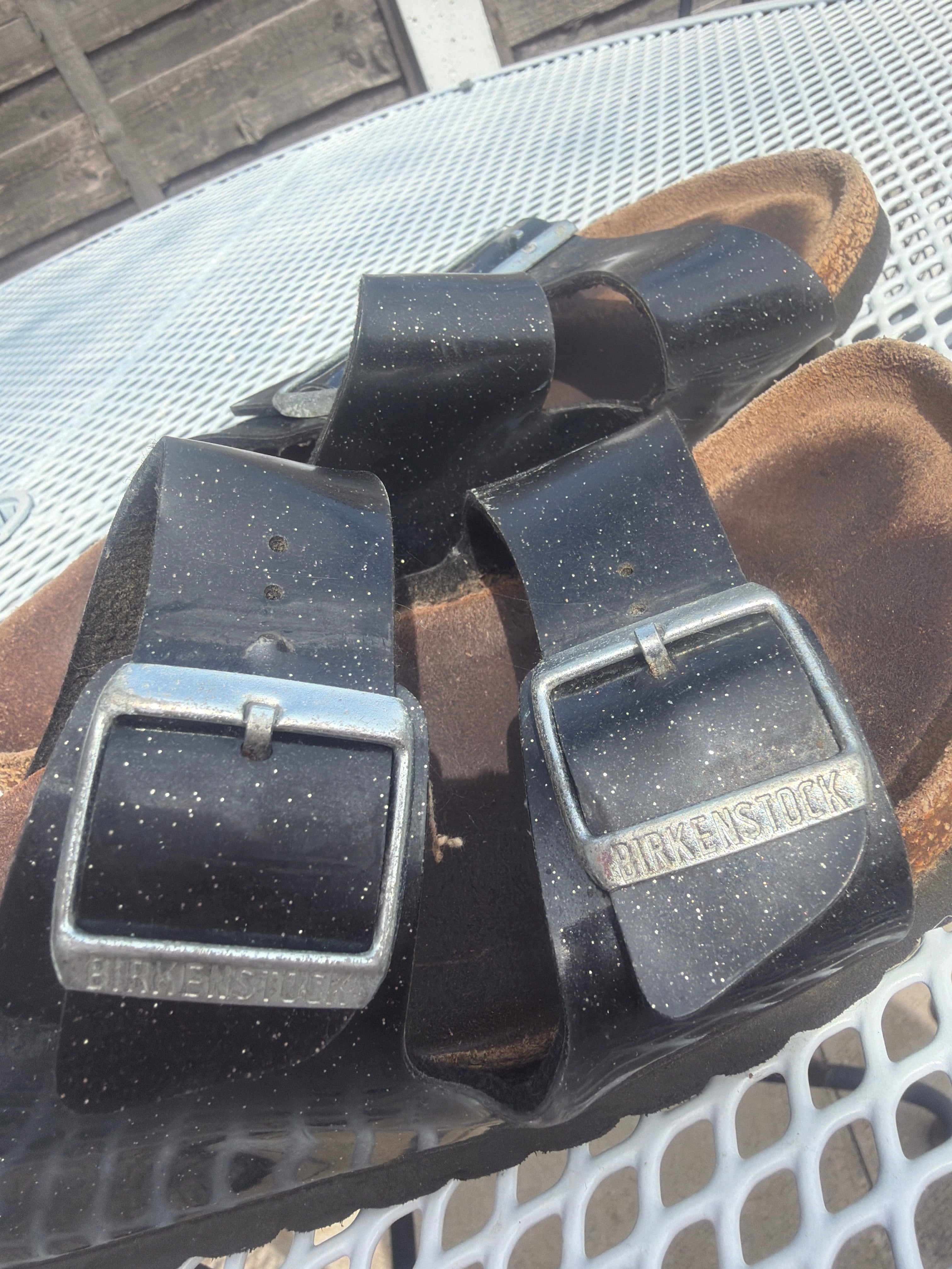 Pre-owned Birkenstock 2-Strap Patent Glitter Sandals