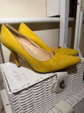 Nine West yellow suede stiletto heels - side view